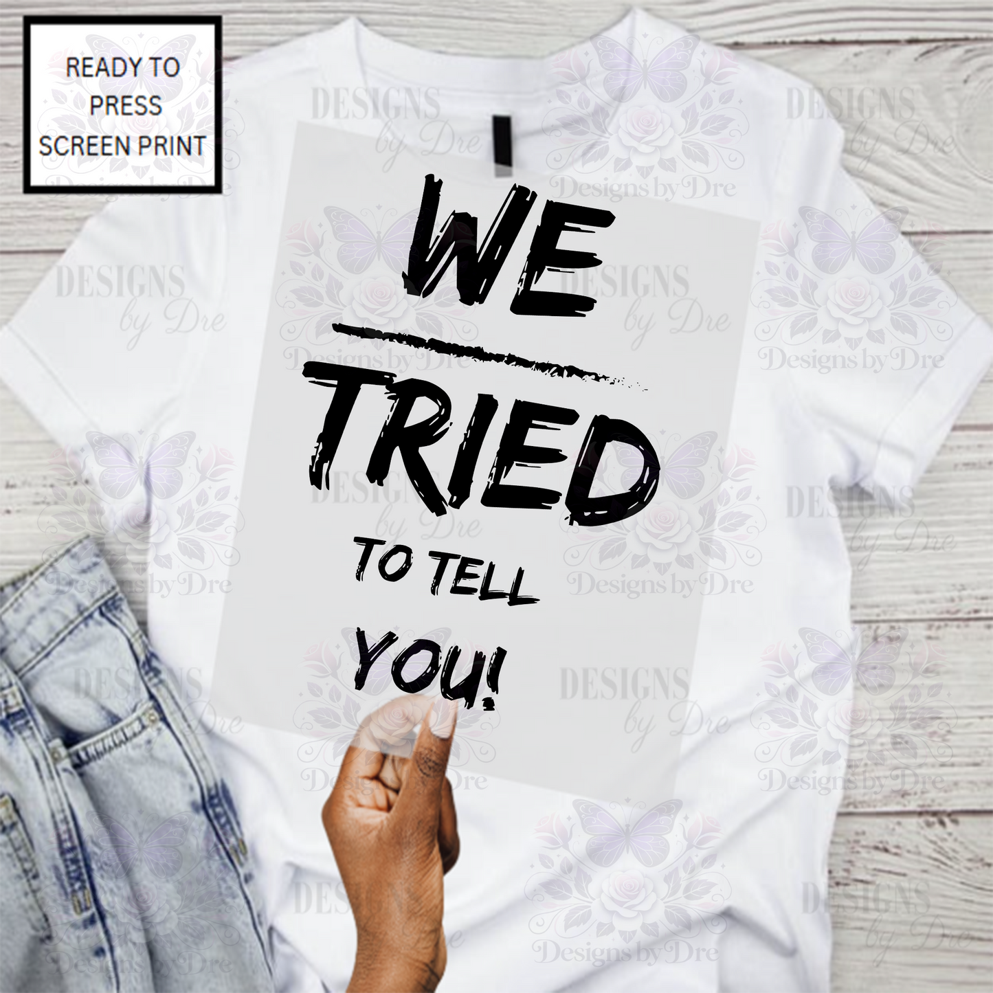 Transfer sheet on white t-shirt
