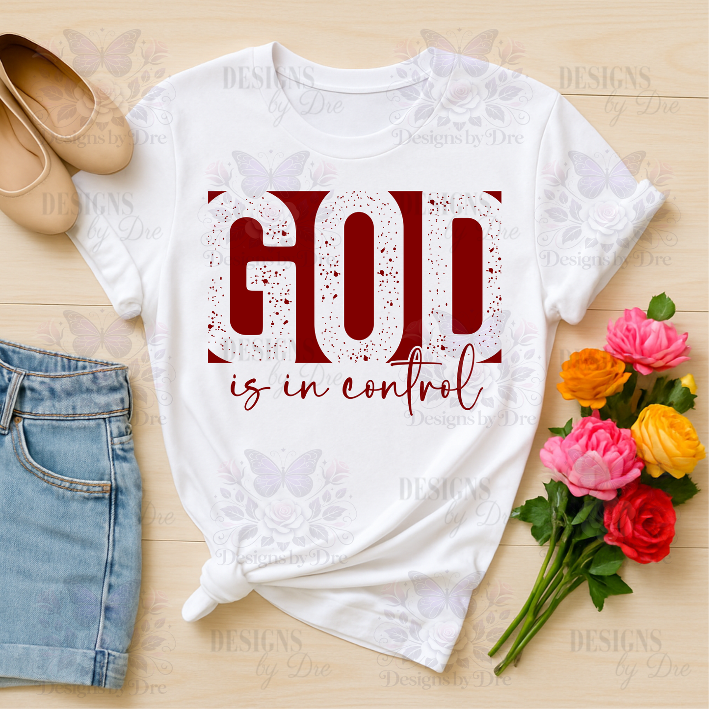God is in Control (Red) Print - Screen print T-Shirt